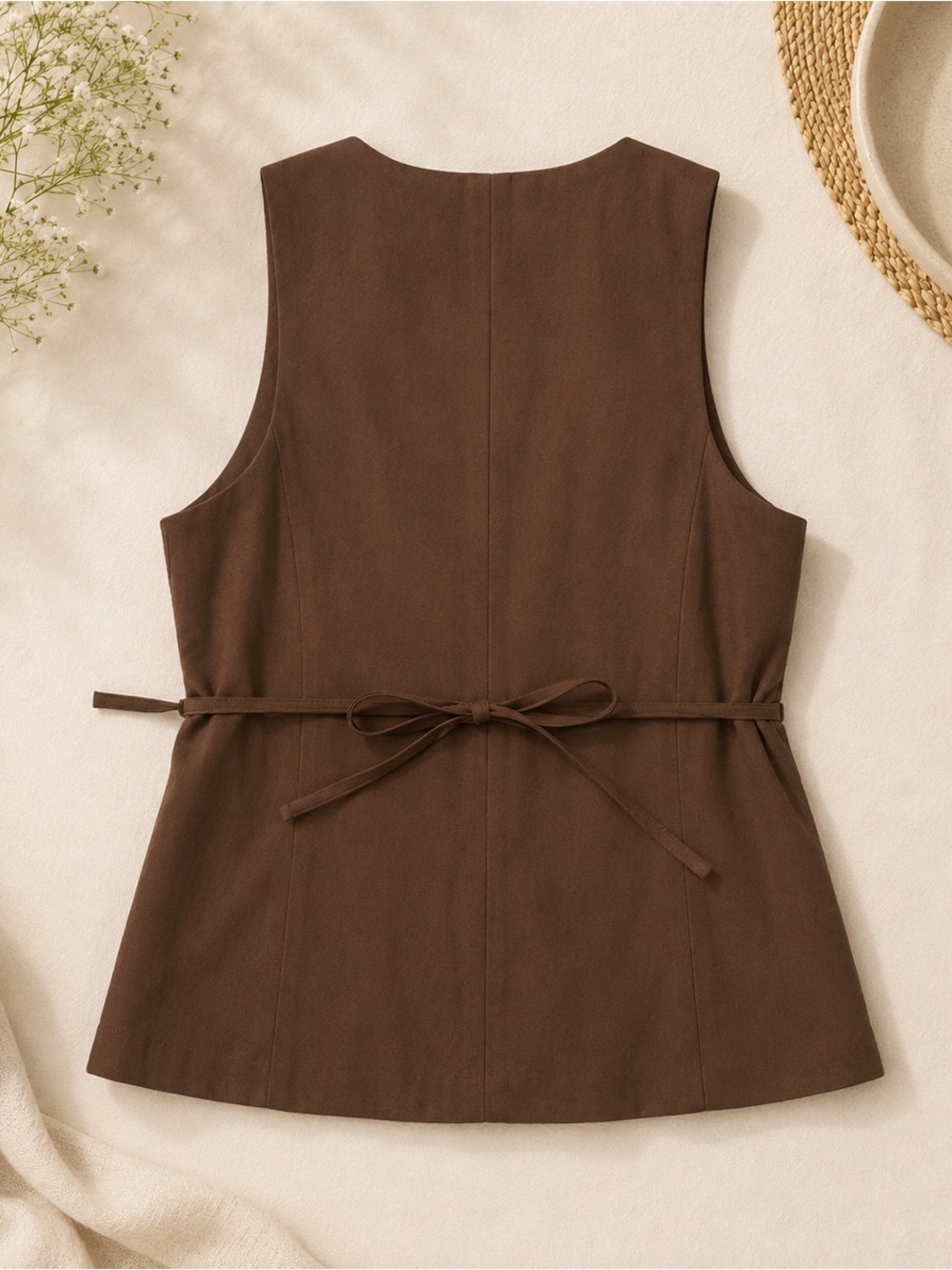 Brown Button-Front Women's Vest - Picture 3 of 4